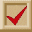 Red checkmark inside layered square frame on beige background with pixelated texture.