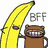 A pixelated banana with a face stands next to a brown character with wide eyes and a big grin, both under 'BFF' text on white background.
