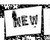 A black-and-white contact sheet of three animated frames showing text-based icons with a stick figure, 'NEW', 'FOUND', and 'GLORY' in pixelated fonts on white backgrounds with dark borders.
