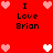 Red background with pixelated hearts and repeated text "I Love Brian" in black.