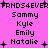 Pixelated text and symbols on a bright pink background with repeated names and 'FRNDS4EVER' text.