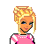 Pixel art contact sheet showing a blonde doll character in sporty outfits with repeated "Sporty" text across multiple color variations on black background.