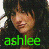 A 3x3 contact sheet of an animated buddy icon showing a woman with dark hair and green text "ashlee" in various frame states, some frames displaying the name in white instead of green.