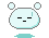 Four pixel-art frames of a light blue blob character with small ears and sweat drops, arranged in a 2x2 contact sheet on gray background.