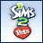 Animated icon featuring 'Sims 2 Pets' logo with a dog's head rotating in circular motion against light blue background.