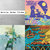 A pixelated image divided into four quadrants showing abstract color blocks and partial shapes with no clear subject or text.