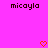 Pixelated text 'micaylo' appears twice on a bright pink background with two orange pixel hearts below.
