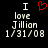A pixelated graphic displays 'I love Jillian 1/31/08' with a red heart symbol replacing the word 'love', split into two identical halves against black background.