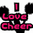 Pixelated icon shows cheerleader silhouettes with pom-poms and pink text reading 'I Love Cheer' on white background.