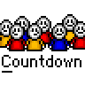 Animated contact sheet of a countdown buddy icon featuring pixelated stick figures in red, yellow, and blue outfits with changing text bubbles above them.