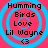 Four identical circular icons with blue concentric rings on a pink background, each containing stacked text and a heart symbol.