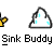 Animated contact sheet showing 12 sequential frames of a yellow stick figure interacting with white ice structures on a gray background, each frame labeled "Sink Buddy" below.