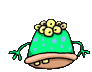 Animated green cartoon creature with yellow bulbous growths on its head, brown base, and green limbs, showing sequential pose changes against a gray background.