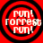 Four circular red icons with black borders display 'run! torrest run!' text in white pixelated font, arranged in a