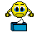 Yellow cartoon face with blue eyes and black eyebrows, holding a white tissue above a blue box in various crying poses.
