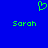 Green pixelated heart symbol above two instances of the name 'Sarah' on a solid blue background.