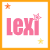 Four square display the name 'lexi' in different colors with star accents, each having an orange border and white background