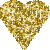 Three golden glitter heart shapes and a Google logo on gray background, with visible pixelation in all elements.