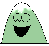 Green mountain-shaped character with white snow cap, black mouth, and changing eye expressions across three of six
