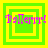 Four identical square display a green and yellow layered square design with pink text reading "Ballery!" over a yellow background