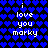 Pixelated blue heart pattern background with white text reading "i love you marky" in two identical vertical
