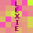 Vertical text 'LEXIE' repeated on both sides of a pixelated with pink, yellow, and brown squares