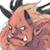 Pixelated static image of a red-skinned demon-like character with black horns, large ears, and sharp teeth against a white background.