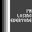 Pixelated text-based animation with changing star symbols and partial text, set against a dark gray background with light gray vertical borders.