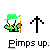 Pixel art image with four elements: green-hatted figure holding staff, black upward arrow, blonde woman in blue-and-yellow outfit, and black downward arrow beneath text reading 'Pimps up.Hoes down.'