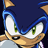 Pixelated close-up of a blue-furred anthropomorphic character with green eyes, brown muzzle and arms, white chest fur, and dark blue background.