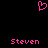 Pixelated pink heart symbol above two identical 'Steven' text labels on black background.