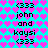(333) john and kaysi text on cyan background with pink-purple heart pattern; two identical vertical of text, each repeated twice