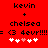 Red background with black text and pixelated hearts; two identical frames show 'kevin + chelsea = (3 4evr!!!!' followed by five white hearts, one pink heart in the middle frame.