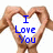Two hands form a heart shape with white interior, blue text "I Love You" centered inside on white background.