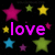 Black background with colorful stars and text reading 'love is forever!!' in pixelated font.