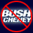 A static pixelated icon features a red prohibition symbol over the text "BUSH CHEAT" on a dark blue background.