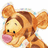 Tigger character with orange-brown stripes, pink nose, and closed eyes in four positions, one empty