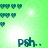 Green background with pixelated teal hearts and 'psh..' text, showing animation changes in heart count and light effects.