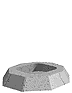 A 3D-rendered green rocket on a gray stone base, transitioning from a small cone to a full rocket with red fins and blue exhaust.