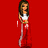 Pixelated image of a figure in red pants and white top against solid red background with black text on right side.