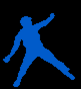 Blue silhouette of a figure performing sequential martial arts movements against black background, transitioning from wide stance to swinging weapon.