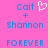 Pixelated text and symbols on a pink background with one version showing a white heart symbol above 'Cait' while the other shows plain blue text.