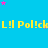 Blue background with repeating yellow text 'L!! Pol!ck' and scattered pink/purple stars, partially cropped on the right.