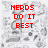 Red pixelated text on a gray abstract background with three distinct textual phrases arranged vertically.