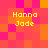 Pixelated of pink and orange squares with four identical yellow text blocks reading "Hanna Jade" in two lines each