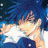 A 48x48 pixel animated buddy icon featuring a character with blue hair and white clothing against a dark background, paired with text reading "Anime IM" on the right side of a contact sheet layout.