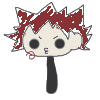 nine pixel-art character icons with red spiky hair, black eyes, and a small mouth on a light gray background