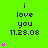 Bright green background with black text reading "i love you" and date "11.28.08", pink heart symbols in various positions across the frame.