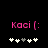 Pixelated pink text 'Kaci :' above five white and gray plus signs on a black background, with the third sign changing from white to gray between frames.