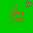 Green background with red pixelated text 'I love you' on left and right, pink heart symbol above center.